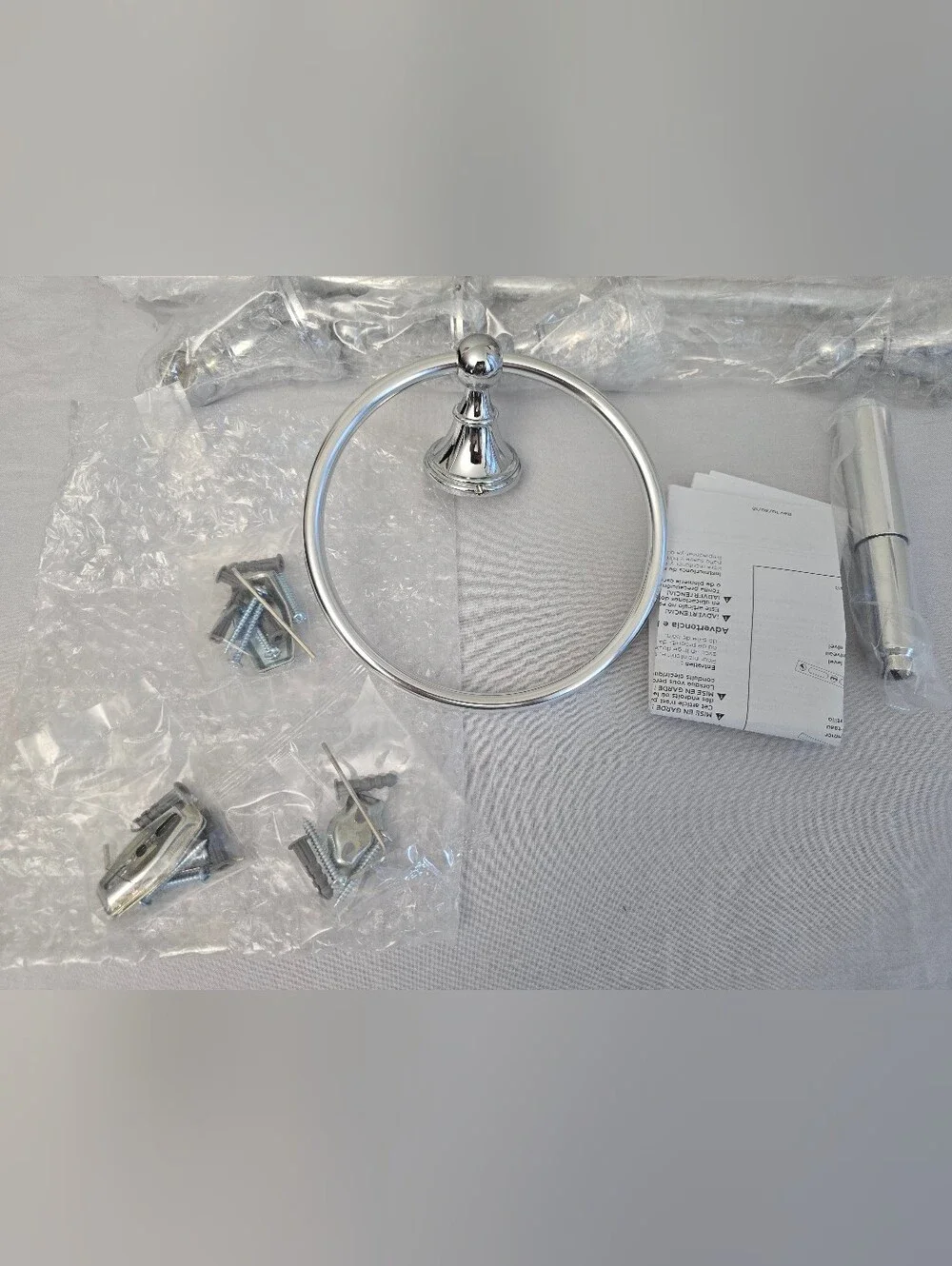 Delta Crestfield 3 Piece Bath Kit 138294 Chrome Towel Bar Ring Toilet Paper Hold